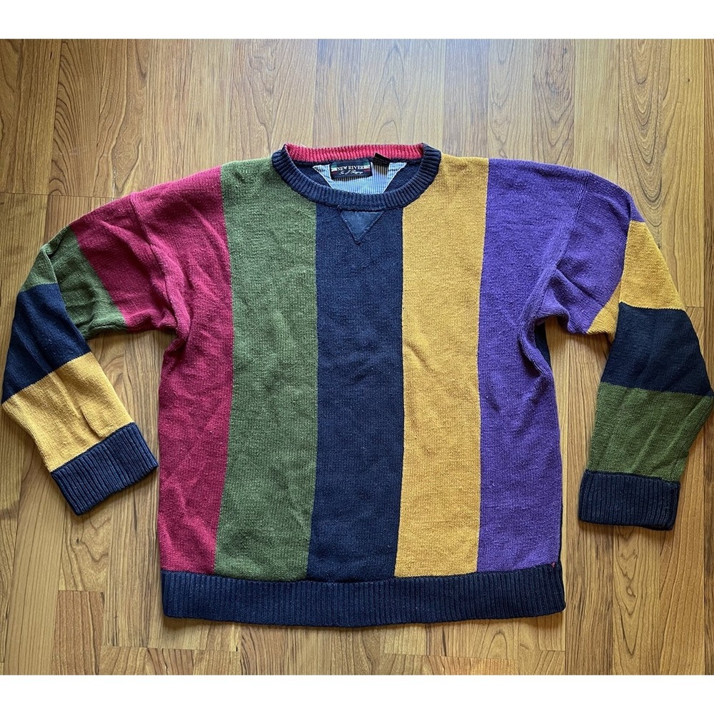New River‎ For J Riggings Color Block Men's Sweater Size L Rare Design Vintage